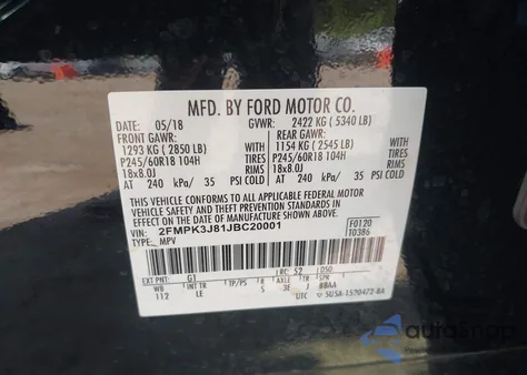 2018 Ford Edge Sel from USA, damaged, VIN 2FMPK3J81JBC20001